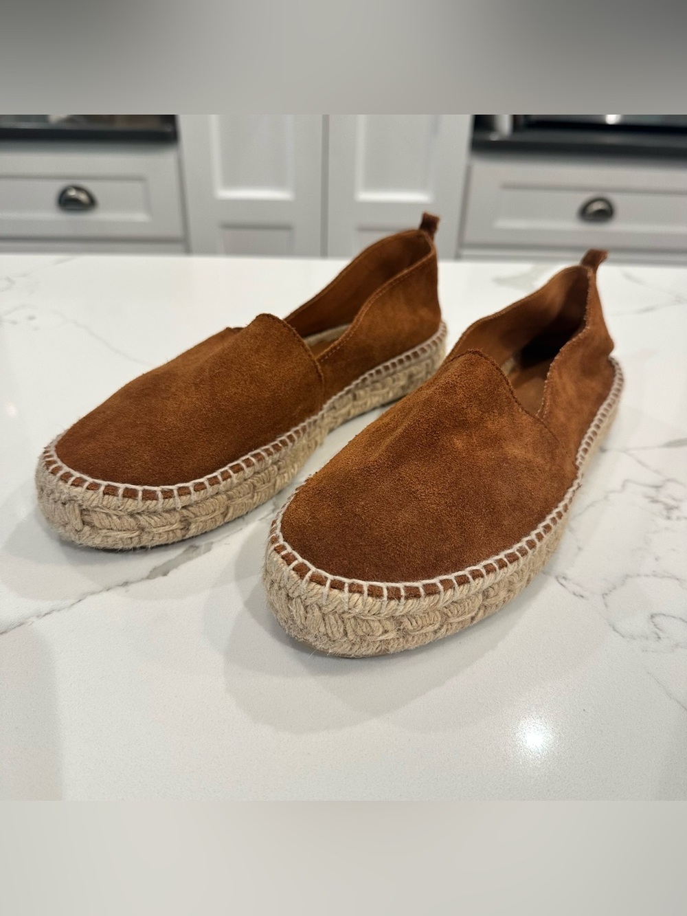 ZARA Basics Suede Espadrilles Slip On Jute Flats Tan Brown Shoe Women 39 US 8